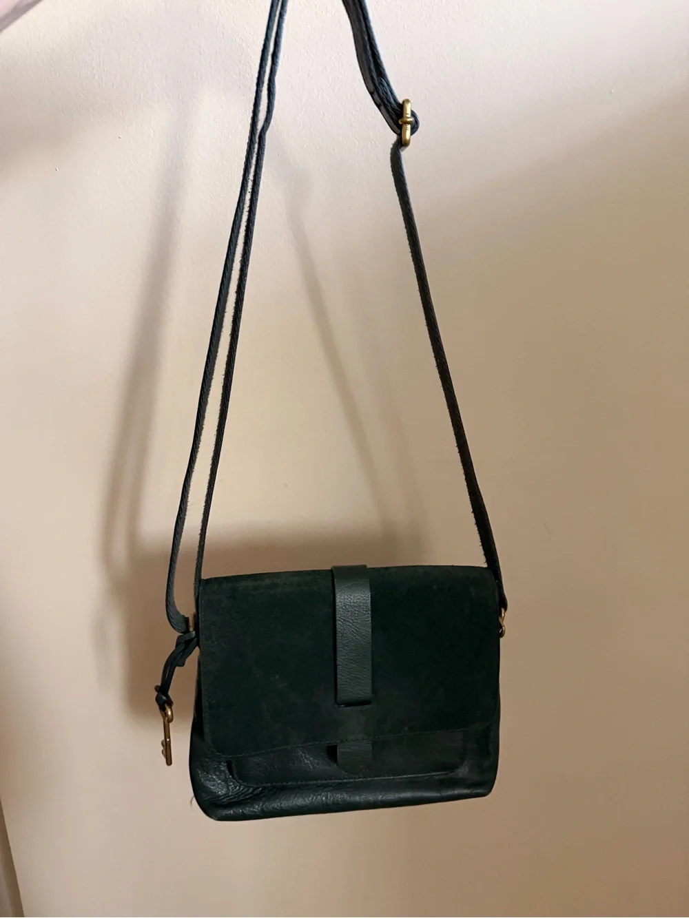 Suede and Pleather Fossil Green Crossbody Shoulder Bag